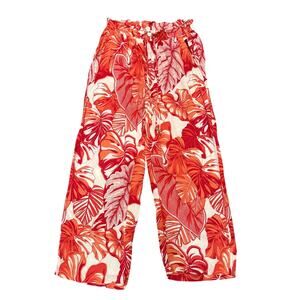 Jane + Delancey Orange Tropical Wide Leg Pant Large Resort Coastal Vacation Chic